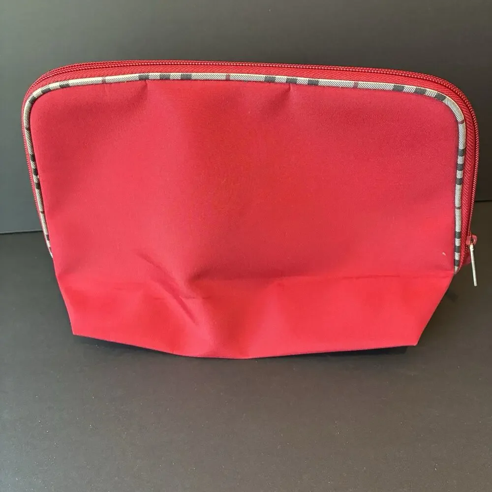 Burberry Fragrance Zip Plaid Detail Makeup/Cosmetic Bag Burgundy